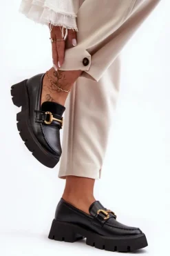 Discount Boto Damskie Półbuty Loafery Z Ozdobą Czarne Peuria