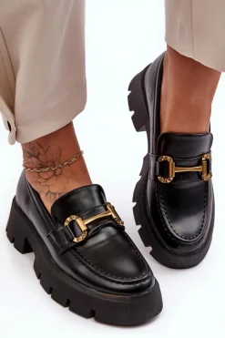 Discount Boto Damskie Półbuty Loafery Z Ozdobą Czarne Peuria