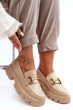 Discount Boto Damskie Półbuty Loafery Z Ozdobą Beżowe Peuria