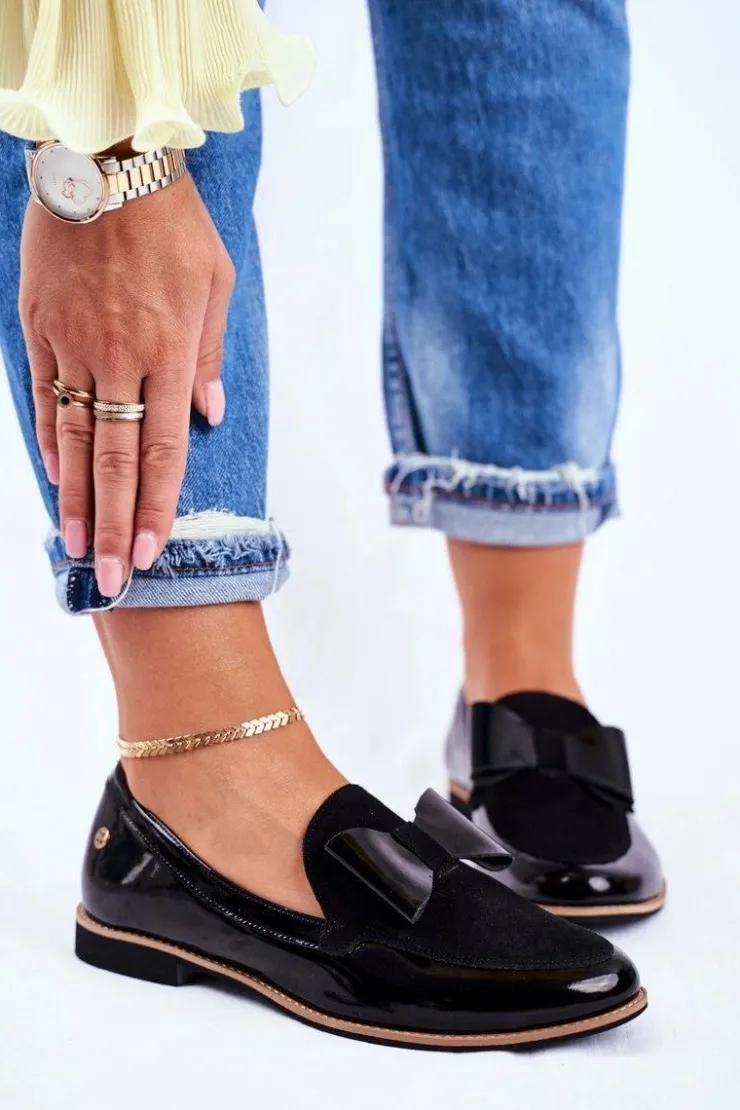 Damskie Maciejka Damskie Półbuty Lakierowane Loafery Czarne 04099-01/00-5