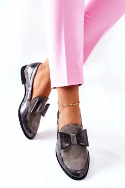 Maciejka Półbuty Lakierowane|Półbuty Skórzane*Damskie Półbuty Lakierowane Loafery Szare 04099-03/00-1