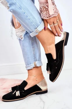 Damskie Maciejka Damskie Półbuty Skórzane Mokasyny Czarne 04484-01/00-5