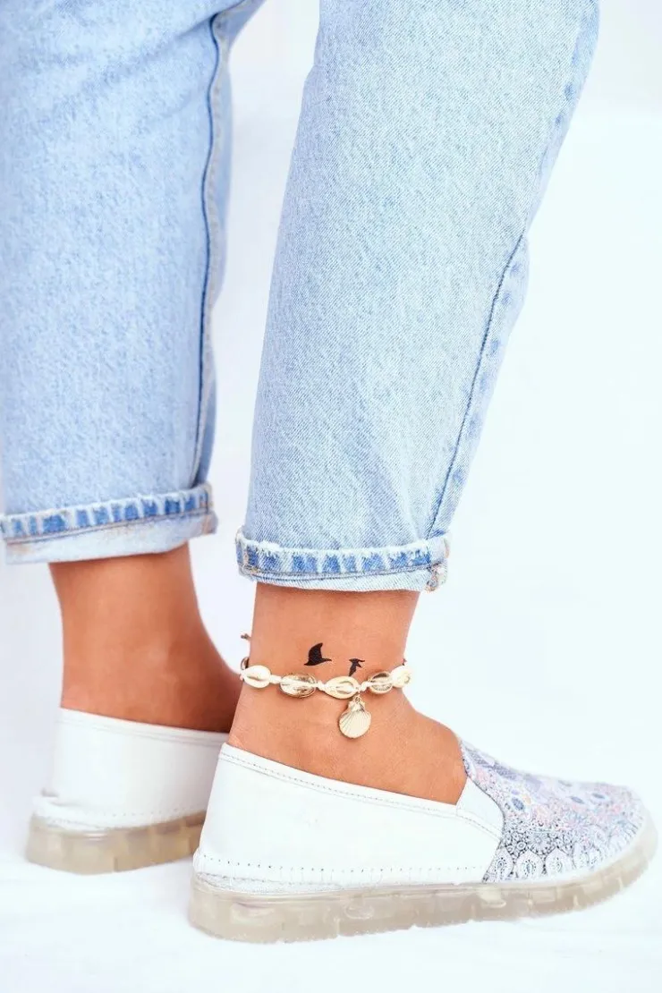 Maciejka Półbuty Skórzane|Mokasyny Damskie Skórzane*Damskie Półbuty Wsuwane Skórzane Białe 03512-46