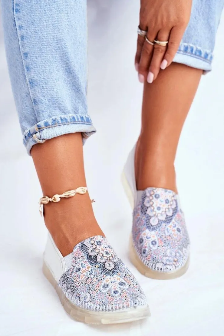 Maciejka Półbuty Skórzane|Mokasyny Damskie Skórzane*Damskie Półbuty Wsuwane Skórzane Białe 03512-46