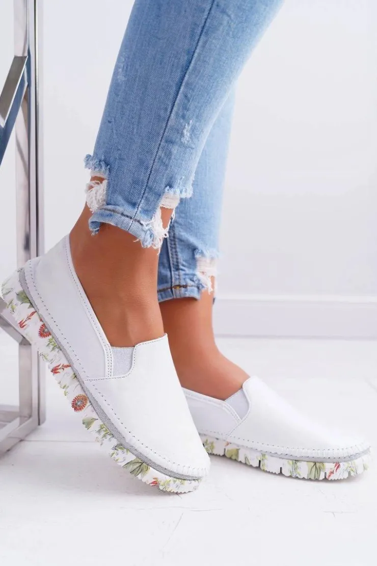 Online Maciejka Damskie Półbuty Wsuwane Skórzane Białe 03512-11