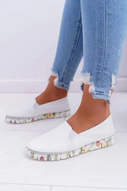 Online Maciejka Damskie Półbuty Wsuwane Skórzane Białe 03512-11