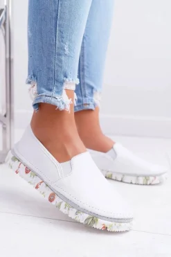 Online Maciejka Damskie Półbuty Wsuwane Skórzane Białe 03512-11