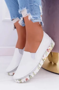 Online Maciejka Damskie Półbuty Wsuwane Skórzane Białe 03512-11