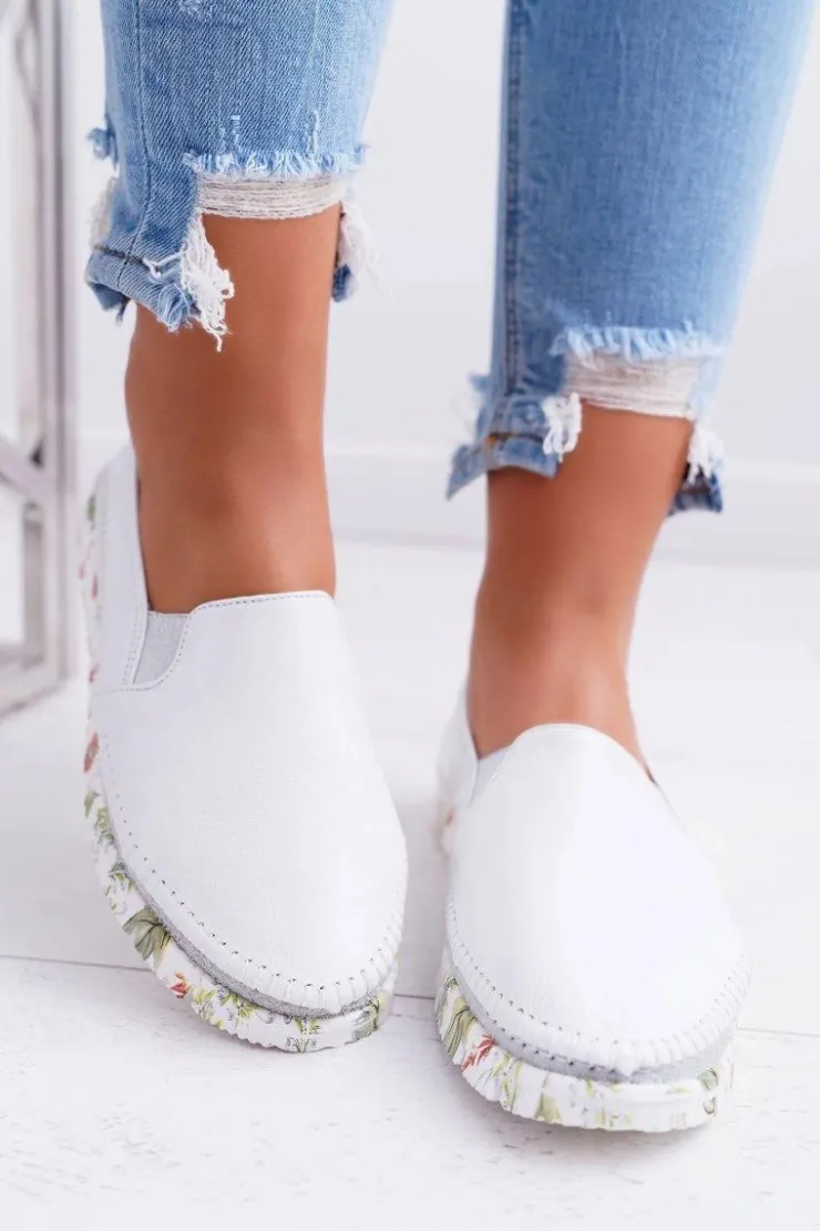 Online Maciejka Damskie Półbuty Wsuwane Skórzane Białe 03512-11