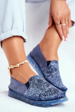 Damskie Maciejka Damskie Półbuty Wsuwane Skórzane Granatowe 03512-45