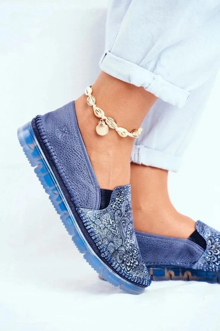 Damskie Maciejka Damskie Półbuty Wsuwane Skórzane Granatowe 03512-45