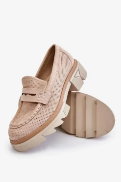New Boto Damskie Półbuty Mokasyny Na Płaskim Obcasie Beżowe Fletcher