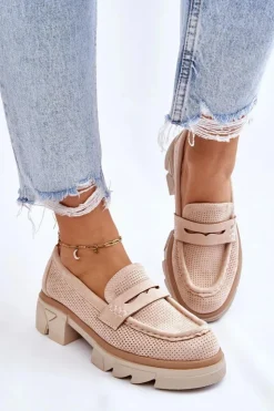 New Boto Damskie Półbuty Mokasyny Na Płaskim Obcasie Beżowe Fletcher