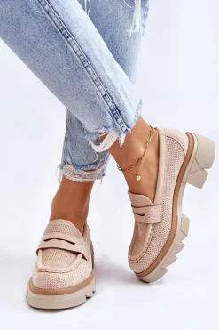 New Boto Damskie Półbuty Mokasyny Na Płaskim Obcasie Beżowe Fletcher