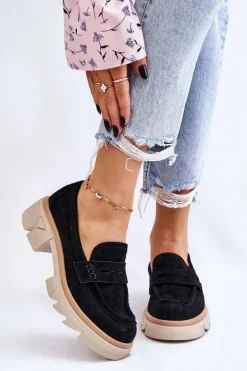 Damskie Boto Damskie Półbuty Mokasyny Na Płaskim Obcasie Czarne Fletcher