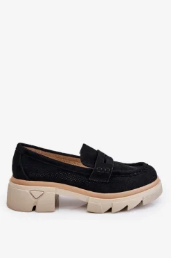 Damskie Boto Damskie Półbuty Mokasyny Na Płaskim Obcasie Czarne Fletcher