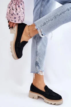 Damskie Boto Damskie Półbuty Mokasyny Na Płaskim Obcasie Czarne Fletcher