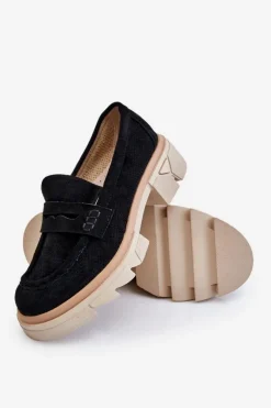 Damskie Boto Damskie Półbuty Mokasyny Na Płaskim Obcasie Czarne Fletcher