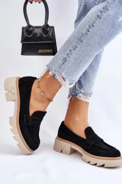 Damskie Boto Damskie Półbuty Mokasyny Na Płaskim Obcasie Czarne Fletcher