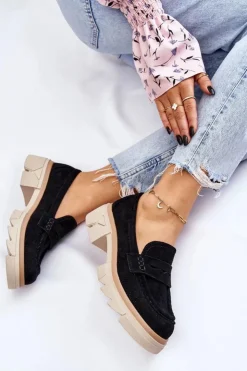 Damskie Boto Damskie Półbuty Mokasyny Na Płaskim Obcasie Czarne Fletcher