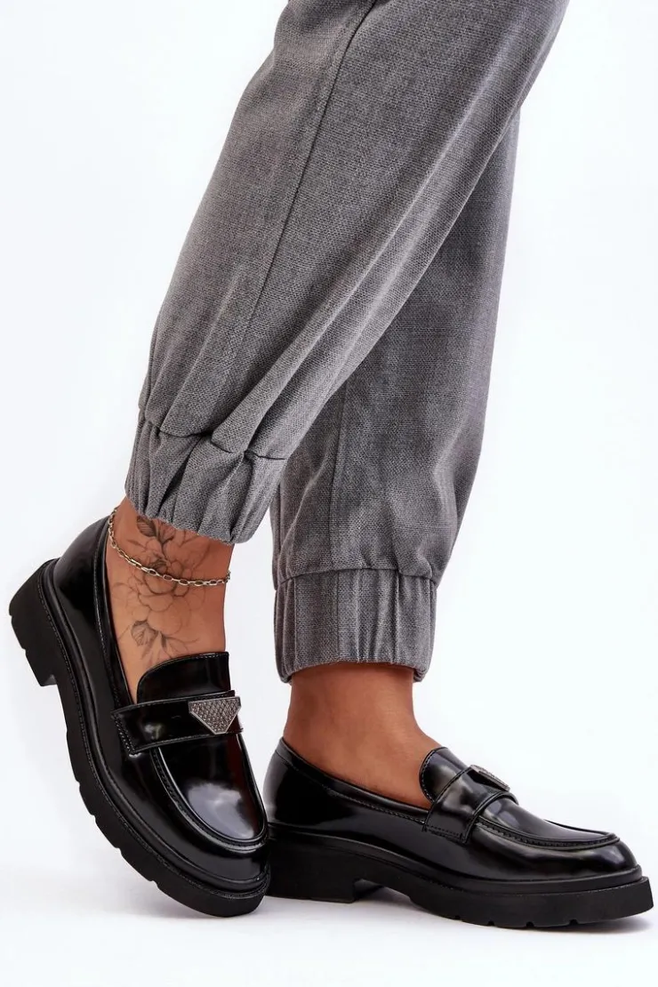 Damskie Boto Damskie Półbuty Mokasyny Na Płaskim Obcasie Czarne Venla