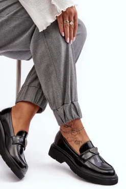 Damskie Boto Damskie Półbuty Mokasyny Na Płaskim Obcasie Czarne Venla