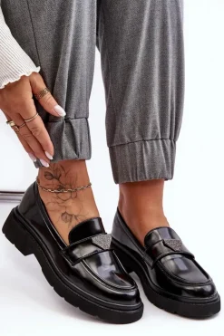 Damskie Boto Damskie Półbuty Mokasyny Na Płaskim Obcasie Czarne Venla