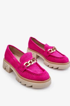 Hot Boto Damskie Półbuty Mokasyny Z Łańcuchem Fuksja Luella