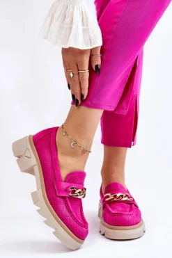 Hot Boto Damskie Półbuty Mokasyny Z Łańcuchem Fuksja Luella