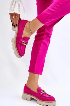 Hot Boto Damskie Półbuty Mokasyny Z Łańcuchem Fuksja Luella