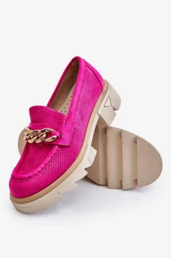 Hot Boto Damskie Półbuty Mokasyny Z Łańcuchem Fuksja Luella