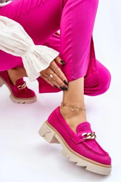 Hot Boto Damskie Półbuty Mokasyny Z Łańcuchem Fuksja Luella