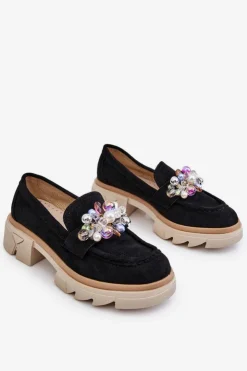 Boto Mokasyny Damskie Zamszowe*Damskie Półbuty Mokasyny Z Ozdobami Czarne Issac