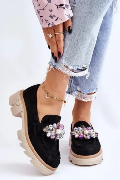 Boto Mokasyny Damskie Zamszowe*Damskie Półbuty Mokasyny Z Ozdobami Czarne Issac