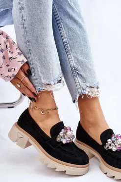 Boto Mokasyny Damskie Zamszowe*Damskie Półbuty Mokasyny Z Ozdobami Czarne Issac