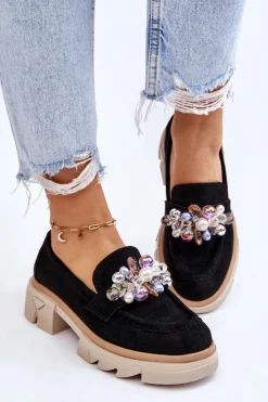 Boto Mokasyny Damskie Zamszowe*Damskie Półbuty Mokasyny Z Ozdobami Czarne Issac