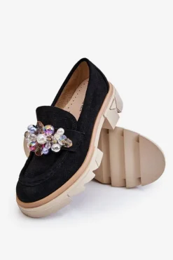 Boto Mokasyny Damskie Zamszowe*Damskie Półbuty Mokasyny Z Ozdobami Czarne Issac