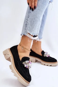 Boto Mokasyny Damskie Zamszowe*Damskie Półbuty Mokasyny Z Ozdobami Czarne Issac