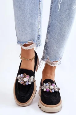 Boto Mokasyny Damskie Zamszowe*Damskie Półbuty Mokasyny Z Ozdobami Czarne Issac