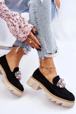 Boto Mokasyny Damskie Zamszowe*Damskie Półbuty Mokasyny Z Ozdobami Czarne Issac