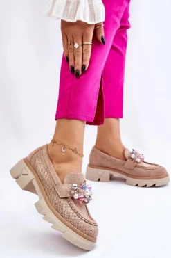 Boto Mokasyny Damskie Zamszowe*Damskie Półbuty Mokasyny Z Ozdobami Beżowe Issac