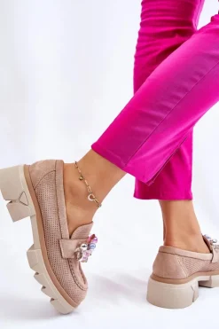 Boto Mokasyny Damskie Zamszowe*Damskie Półbuty Mokasyny Z Ozdobami Beżowe Issac