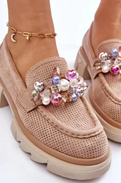 Boto Mokasyny Damskie Zamszowe*Damskie Półbuty Mokasyny Z Ozdobami Beżowe Issac