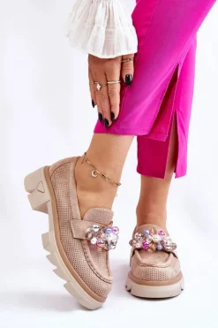 Boto Mokasyny Damskie Zamszowe*Damskie Półbuty Mokasyny Z Ozdobami Beżowe Issac