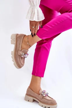 Boto Mokasyny Damskie Zamszowe*Damskie Półbuty Mokasyny Z Ozdobami Beżowe Issac