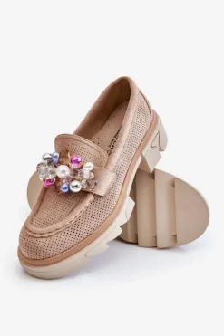 Boto Mokasyny Damskie Zamszowe*Damskie Półbuty Mokasyny Z Ozdobami Beżowe Issac