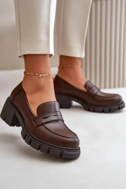 Damskie Boto Damskie Półbuty Na Niskim Obcasie Z Eko Skóry Ciemnobrązowe Menloa