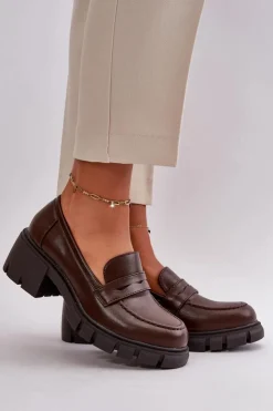 Damskie Boto Damskie Półbuty Na Niskim Obcasie Z Eko Skóry Ciemnobrązowe Menloa