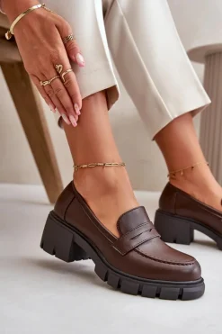 Damskie Boto Damskie Półbuty Na Niskim Obcasie Z Eko Skóry Ciemnobrązowe Menloa