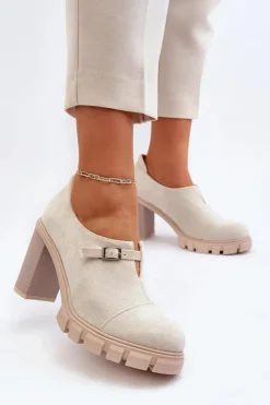 Damskie Boto Damskie Półbuty Na Obcasie Słupku Jasnobeżowe Tauina